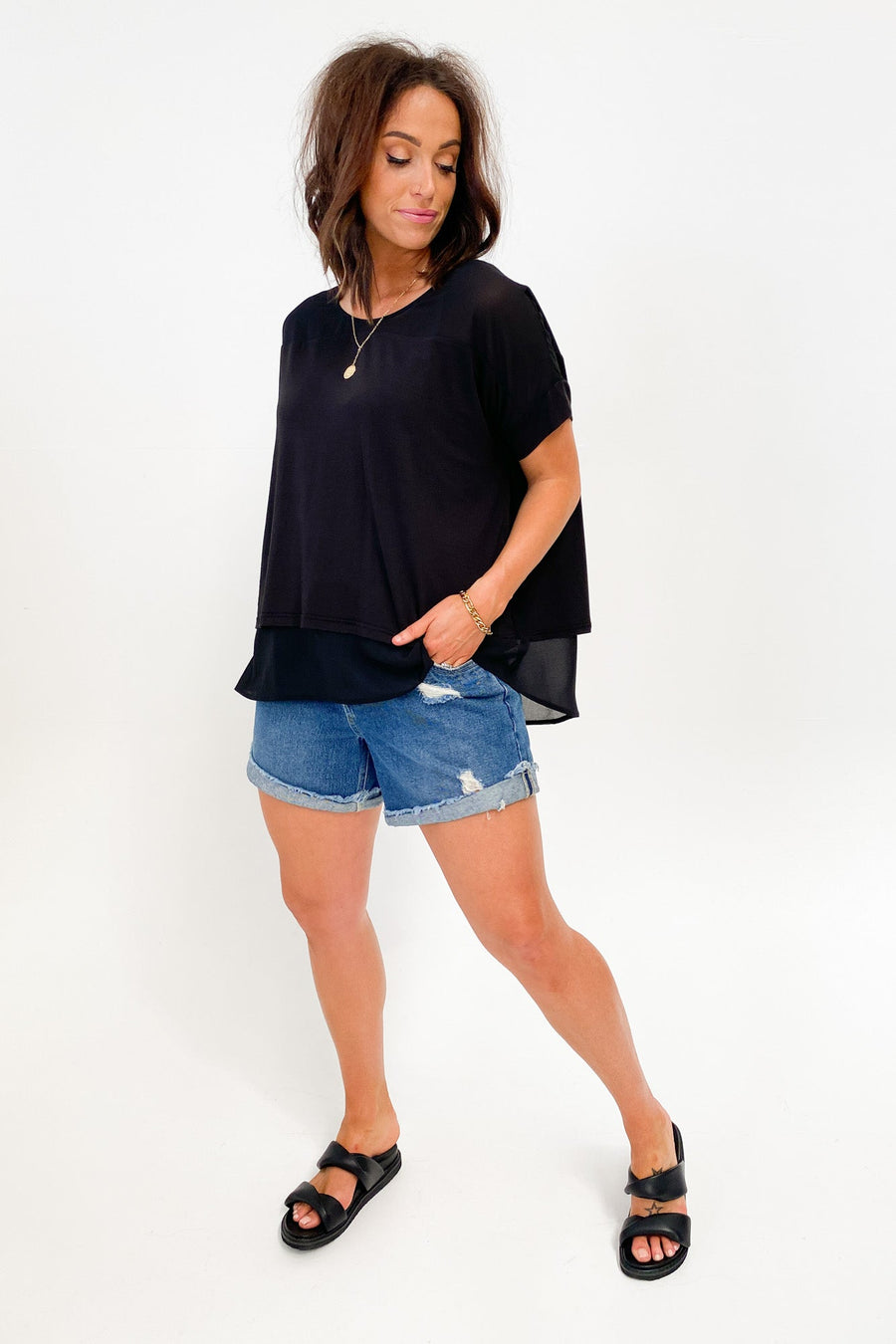 Shine On Label Remy Overlay Top Black