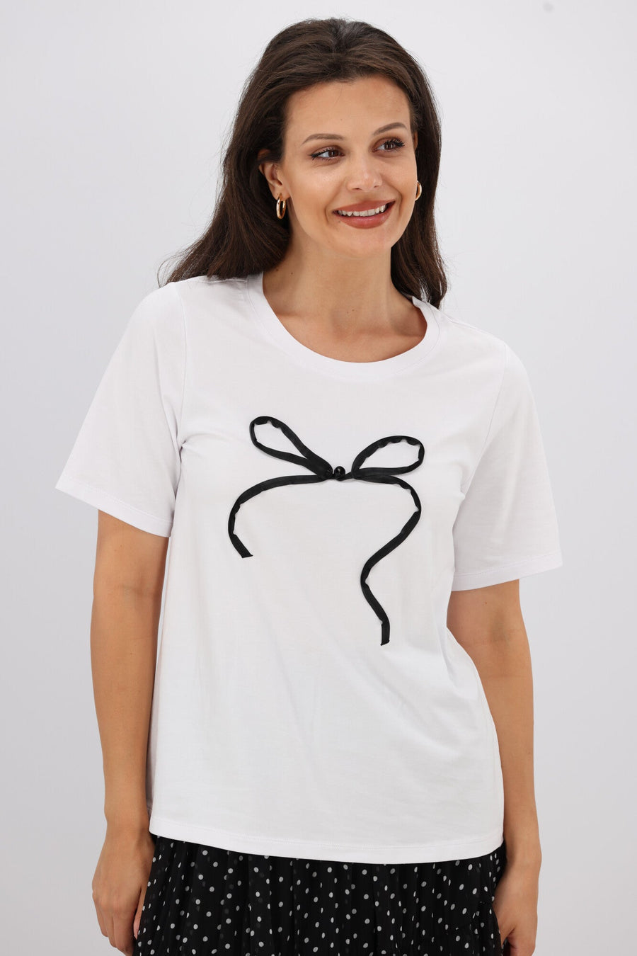 Shine On Label Ribbon Bow Tee White