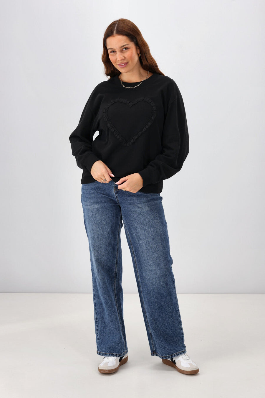 Shine On Label Riley Frill Heart Crew Black