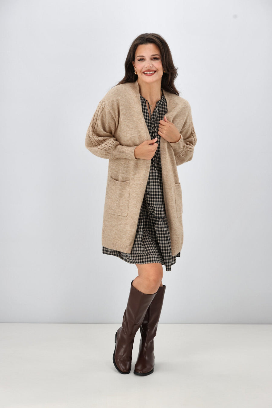 Shine On Label Wyatt Cable Knit Cardigan Oatmeal