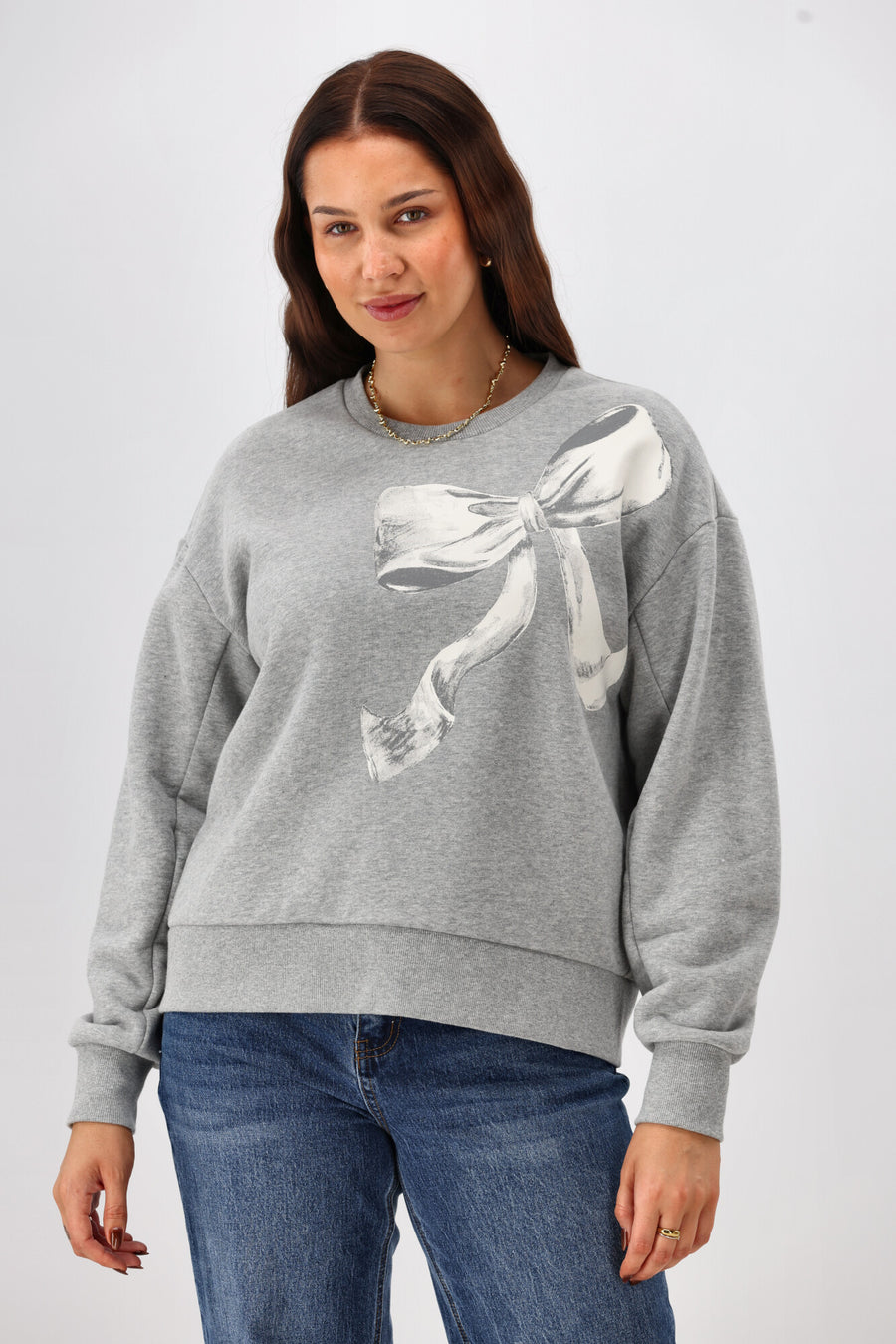 Shine On Label Zabel Bow Print Sweater Grey Marle