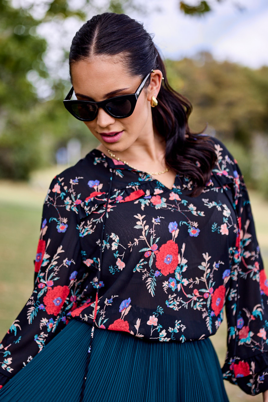 Gloss The Label Paloma Ruffle Sleeve Blouse Rosetta Print