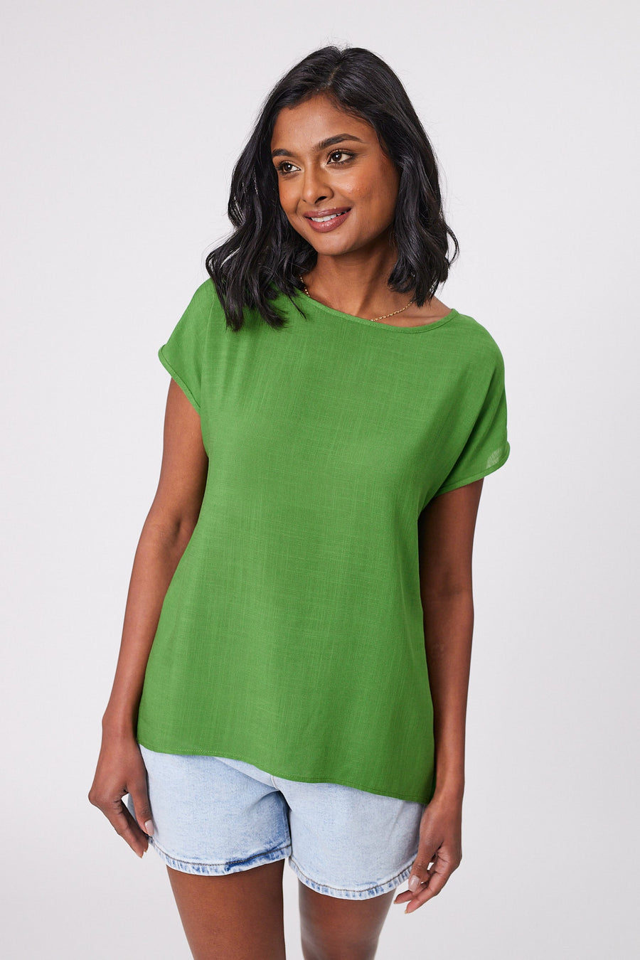 Shine On Label Hi Lo Top Sage Green