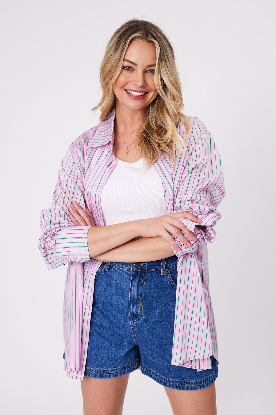Shine On Label Zinnia Striped Shirt Pink