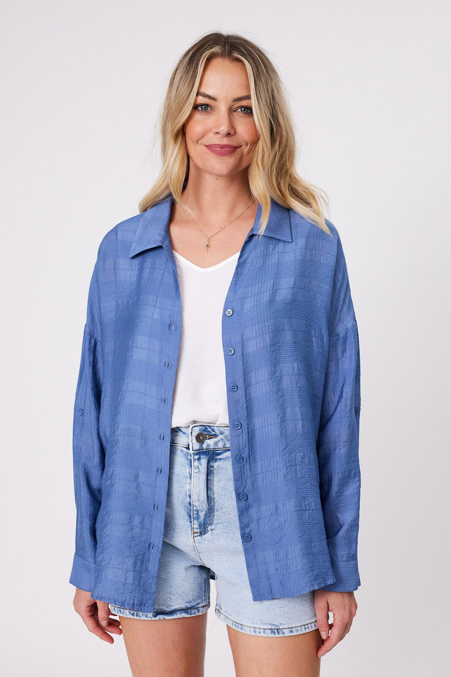 Shine On Label Zoe Self Check Shirt Blue