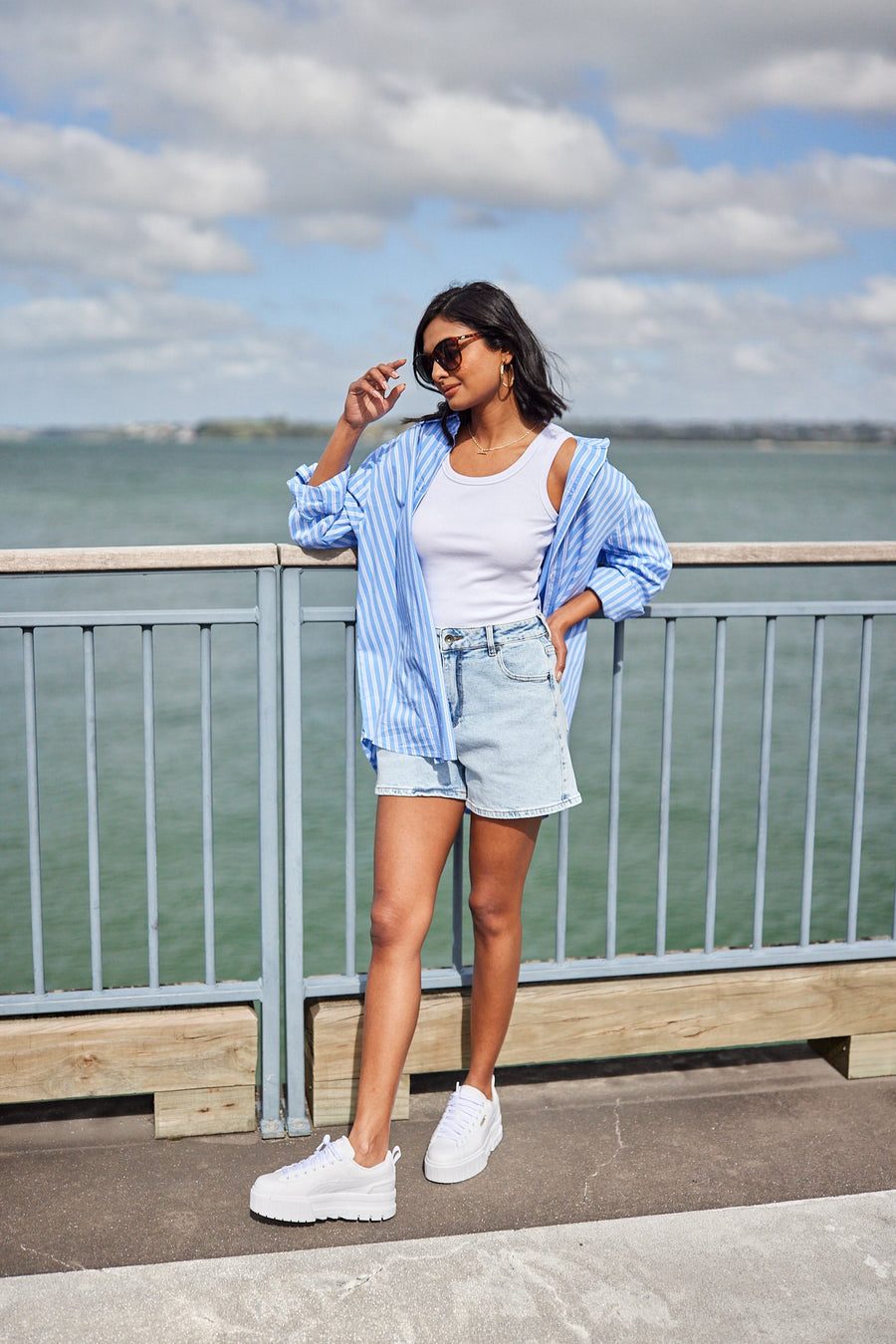 Shine On Label Zinnia Striped Shirt Blue