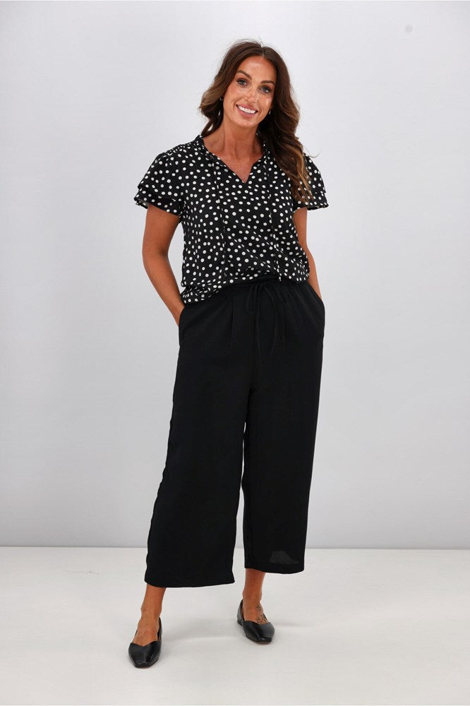 Gloss by Shine On Aspen Frill Sleeve Blouse Black Polka Dot