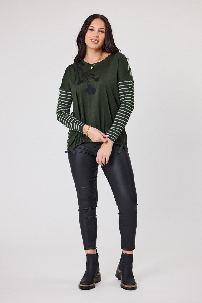 Alpine by Shine On Serena Top Olive with Olive Grey Stripe