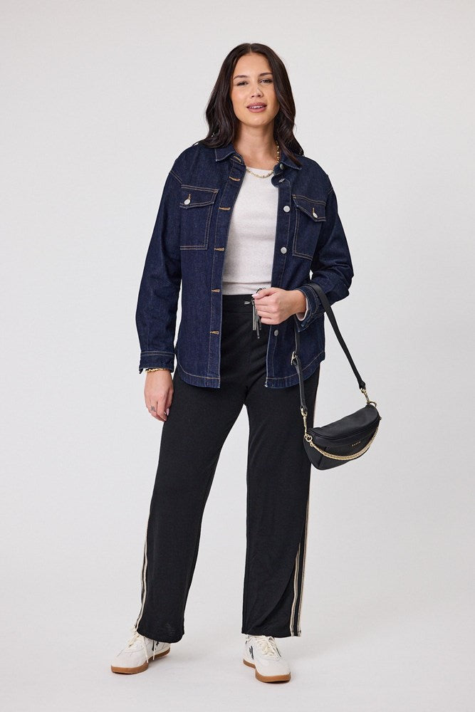 Alpine by Shine On Vancouver Stripe Detail Merino Wide Leg Pant Black