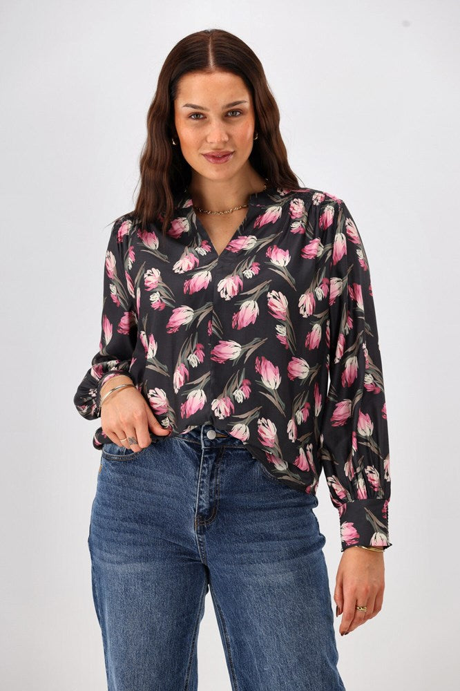 Gloss The Label Sattva Shirred Detail Blouse Autumn Floral
