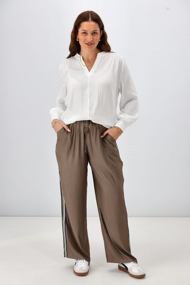 Gloss The Label Taylor Side Taped Wide Leg Pants Expresso