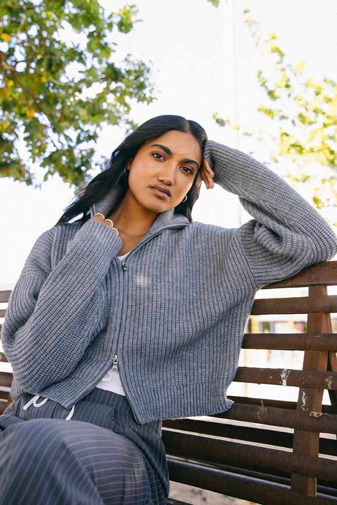 All About Eve Bridie Knit Zip Through Charcoal