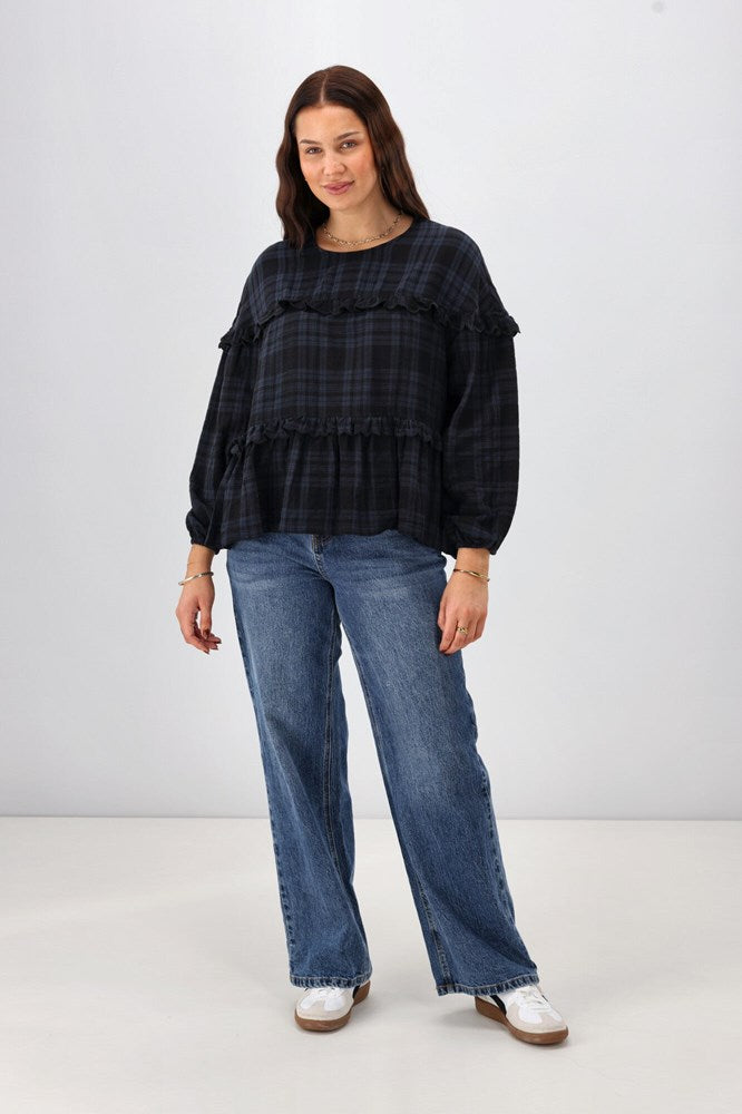 Shine On Label Teydey Ruffle Top Ink Check