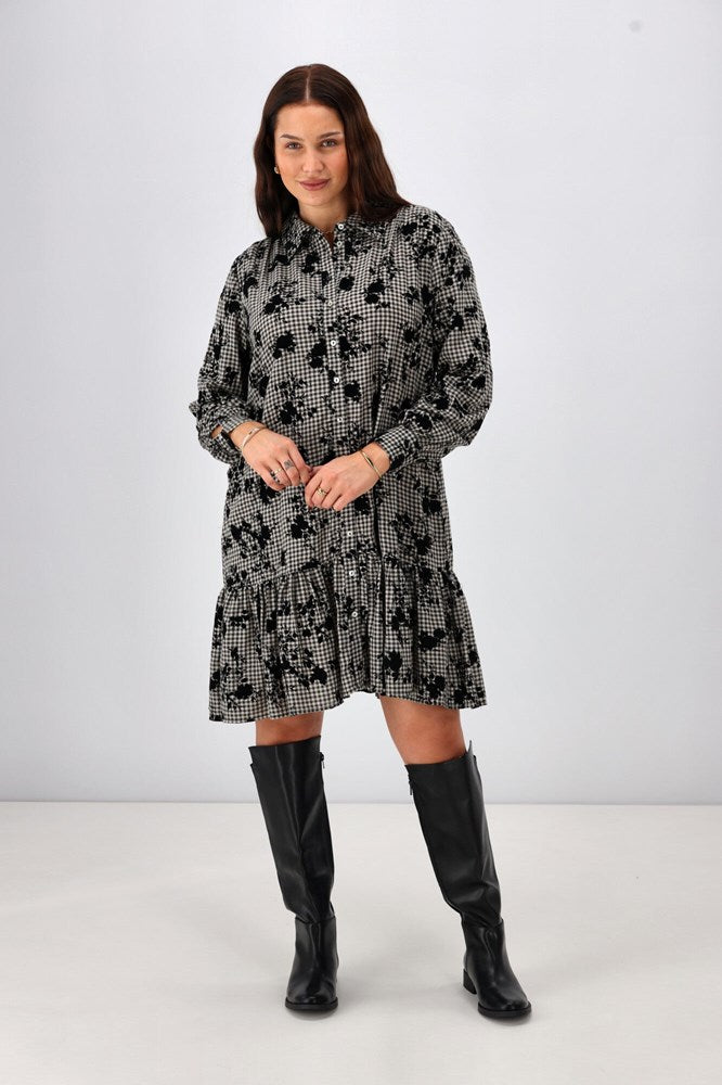 Shine On Label Waylon Hem Tier Print Dress Printed Check