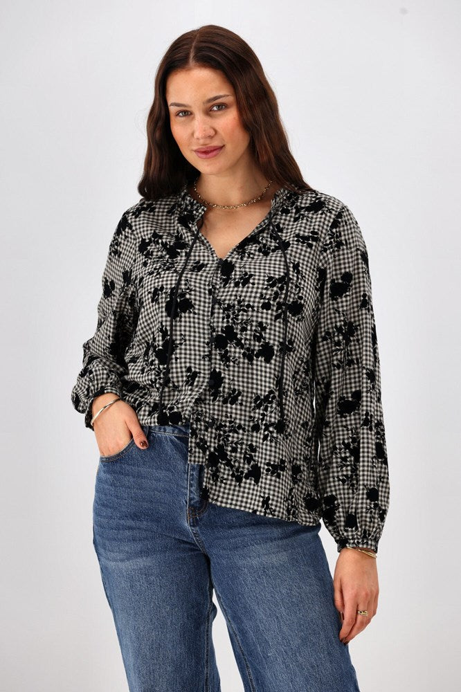 Shine On Label Gio Button Front Top Flocked Check