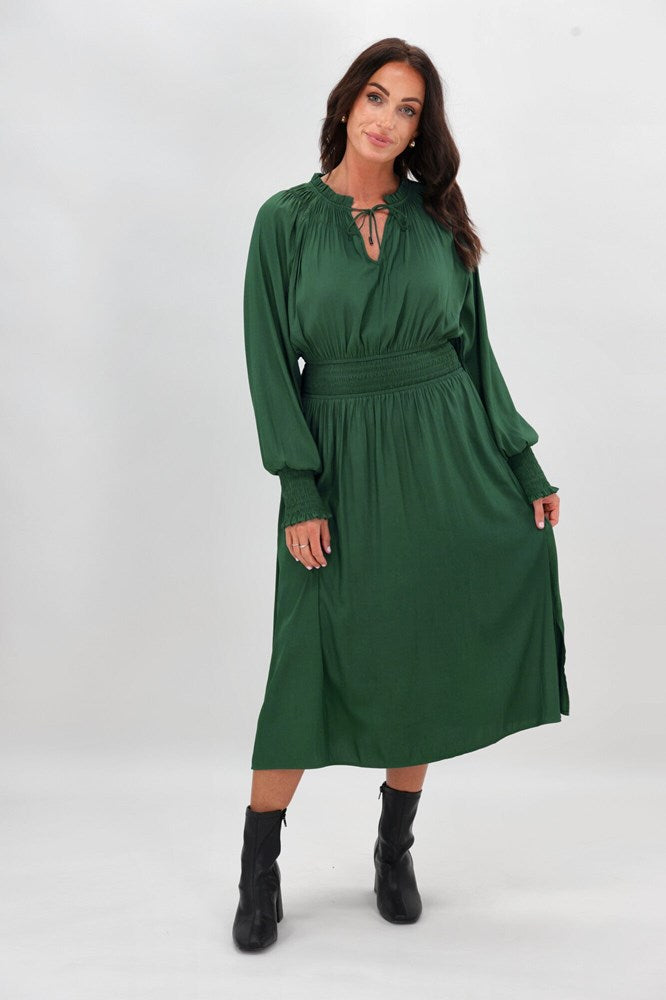 Gloss The Label Mel Shirred Waistband Dress Green