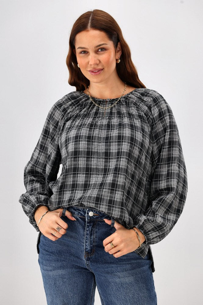 Shine On Label Katalina Check Top Grey Check