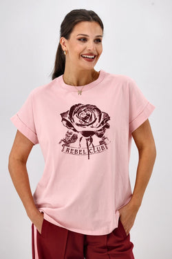 トップス rose Rebel Club Merlot Rose Capsleeve Tee Pink | Shine On Outlet