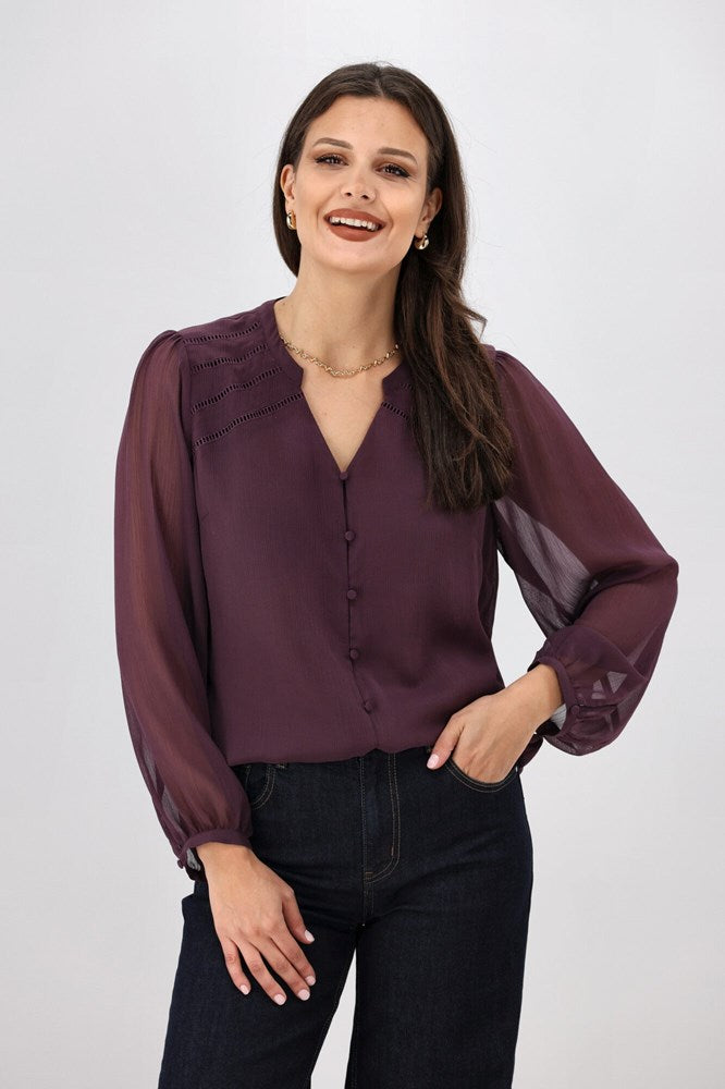 Gloss The Label Zena Ladder Lace Blouse Berry