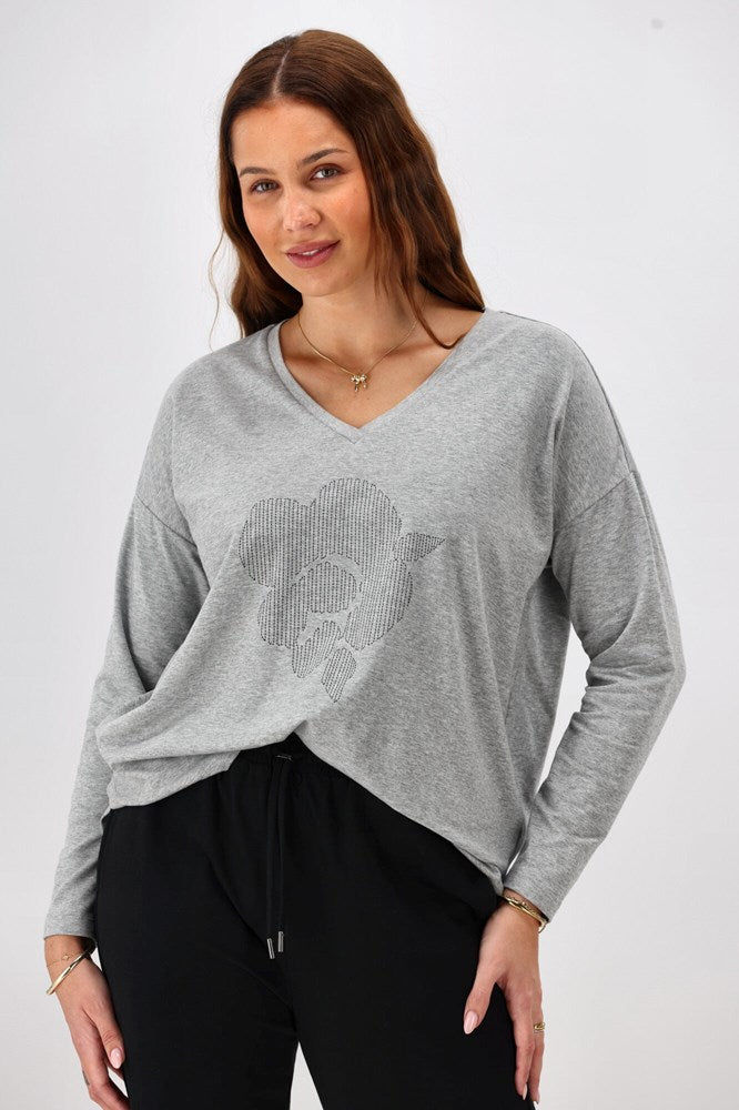 Shine On Label Leith Boxy Oversized V Neck Tee Grey Marle