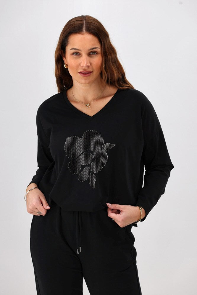 Shine On Label Leith Boxy Oversized V Neck Tee Black