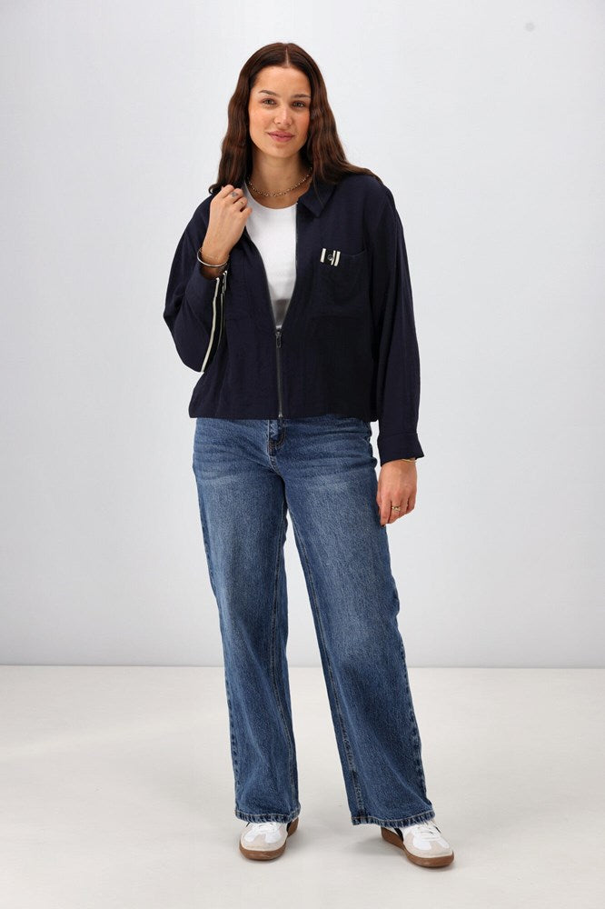 Shine On Label Lulu Zip Collared Jacket Midnight