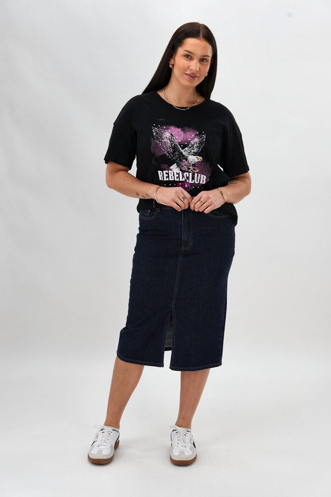 Shine On Label Zekhani New Denim Skirt Raw Indigo