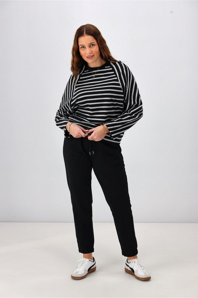 Shine On Label Tyra Stripe Raglan Top Black Grey