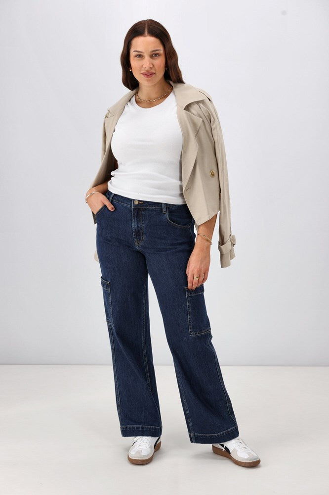 Shine On Label Romeo Cargo Pocket Jean Dark Indigo