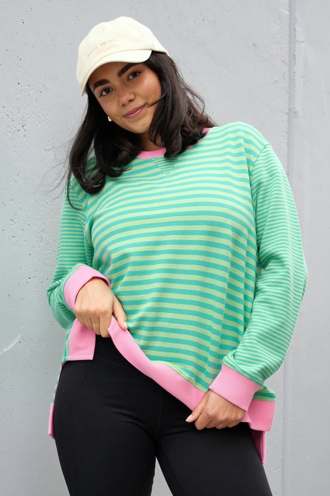 Rebel Club Maddie Striped Crew Green