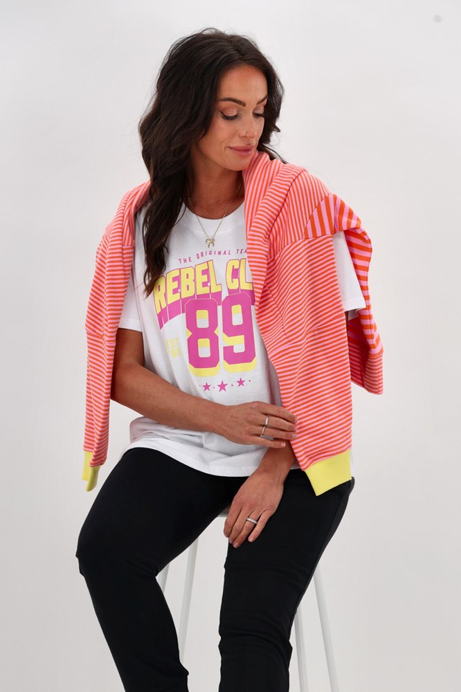 Rebel Club Varsity Tee Pink White