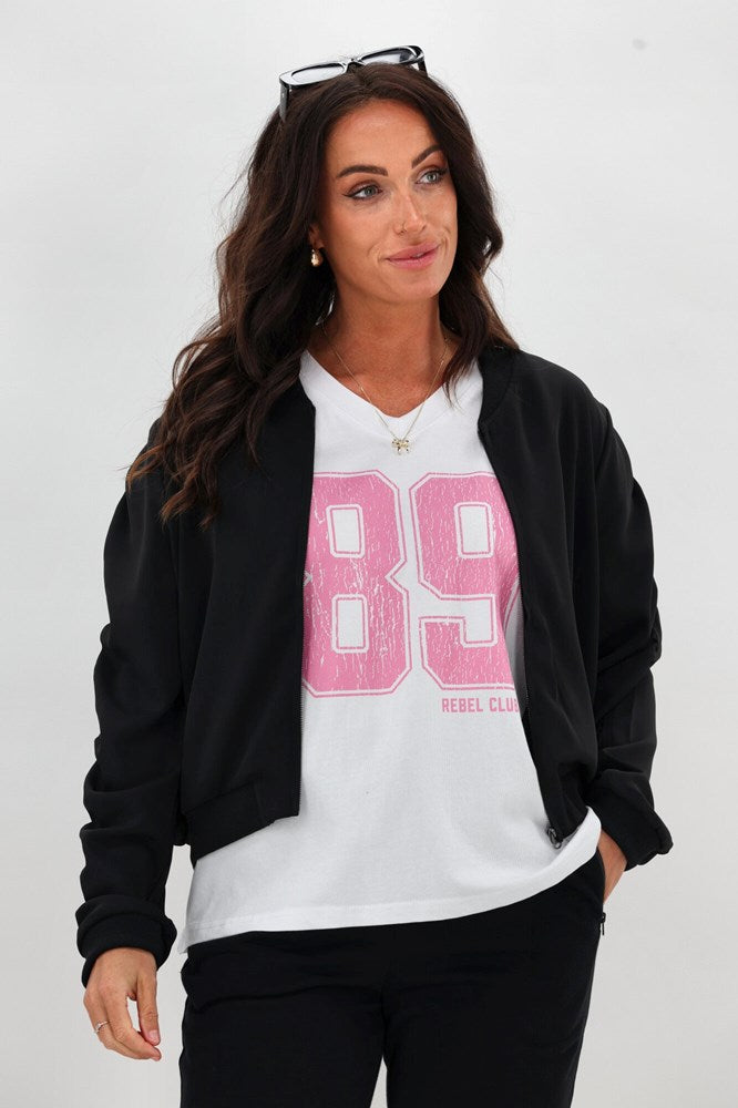 Rebel Club College V Neck Tee White