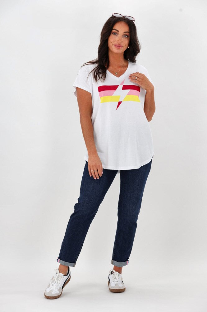 Rebel Club Lighting Strike Vee Tee White