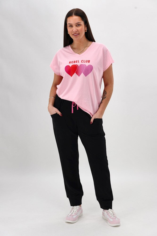 Rebel Club Faded Love Vee Tee Pink