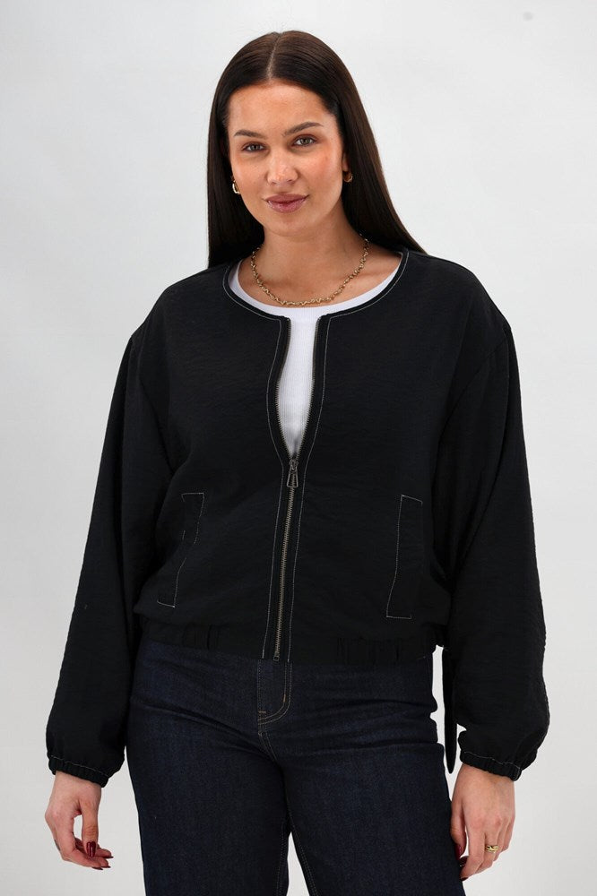 Shine On Label Kayleigh Contrast Stitch Bomber Jacket Black