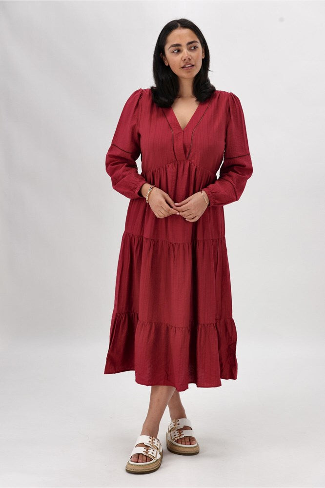 Gloss The Label Maye Shirred Sleeve Dress Cranberry