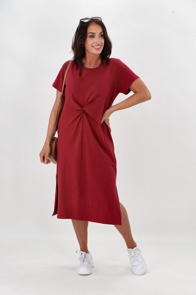 Shine On Essentials Twist Dress Cranberry