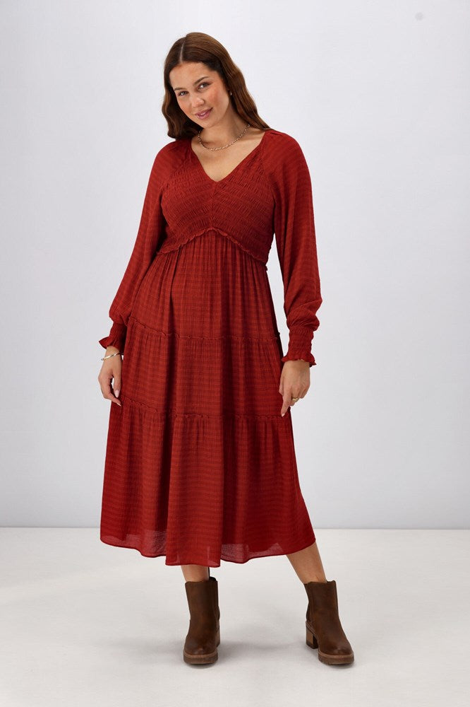 Gloss The Label Aurelia Angle Shirred Bodice Dress Wine