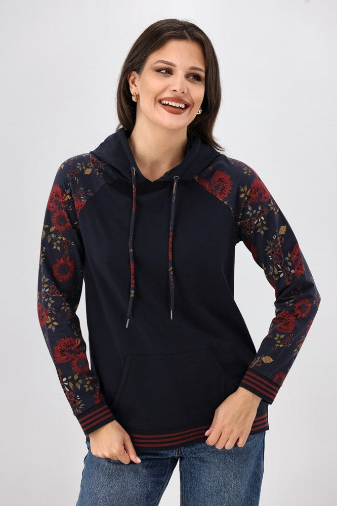 Shine On Label Chelsea Floral Print Hoodie Merlot Floral
