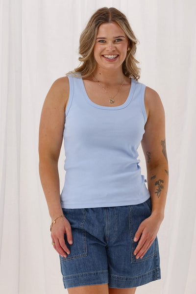Shine On Essentials Rib Tank Pale Blue | Shine On Outlet