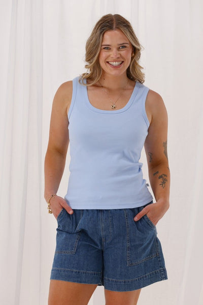 Shine On Essentials Rib Tank Pale Blue | Shine On Outlet