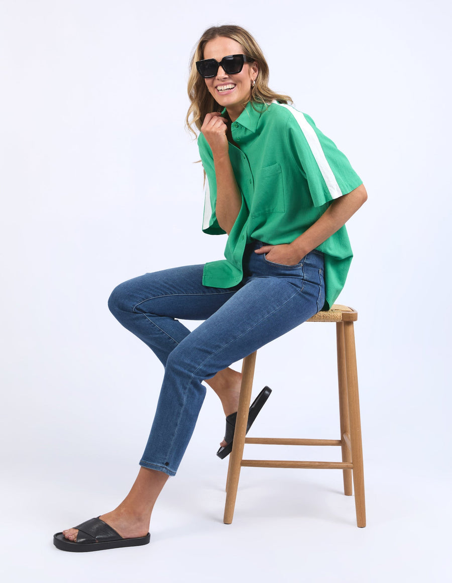 Elm Frances Stripe Shirt Greenbriar Marshmallow Stripe
