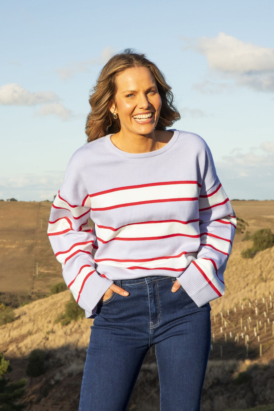 Elm Joni Stripe Knit Dusty Lilac/Poppy/Marshmallow Stripe