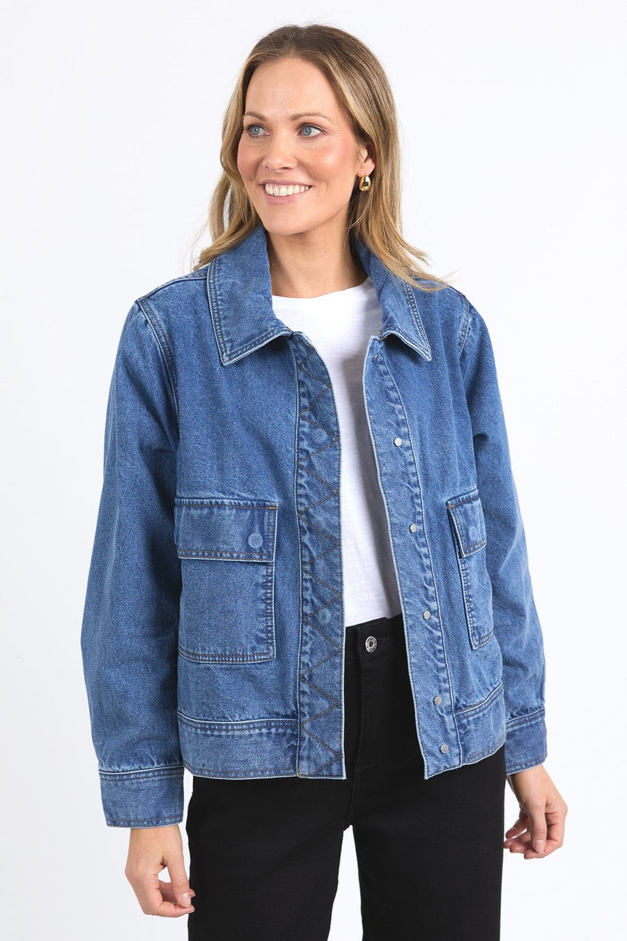 Elm Hunter Denim Jacket Mid Blue Wash