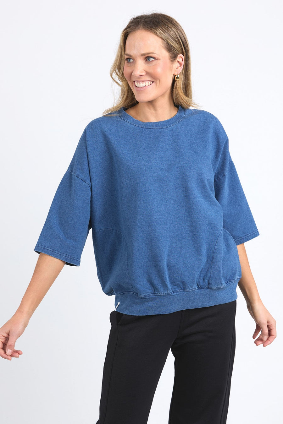 Elm Mazie Sweat Denim Look Washed Blue