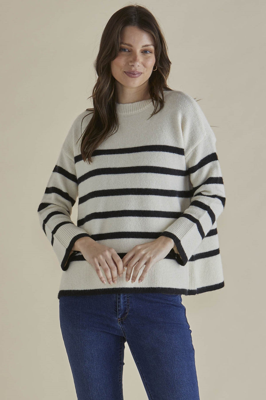 Betty Basics Edith Knit Jumper Cream Black Stripe