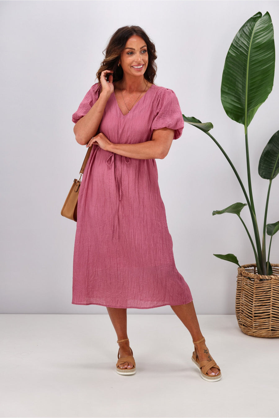Gloss by Shine On Magnolia V Neck Dress Rose