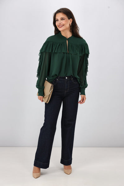 Gloss The Label Belle Chiffon Ruffle Top Green | Shine On Outlet