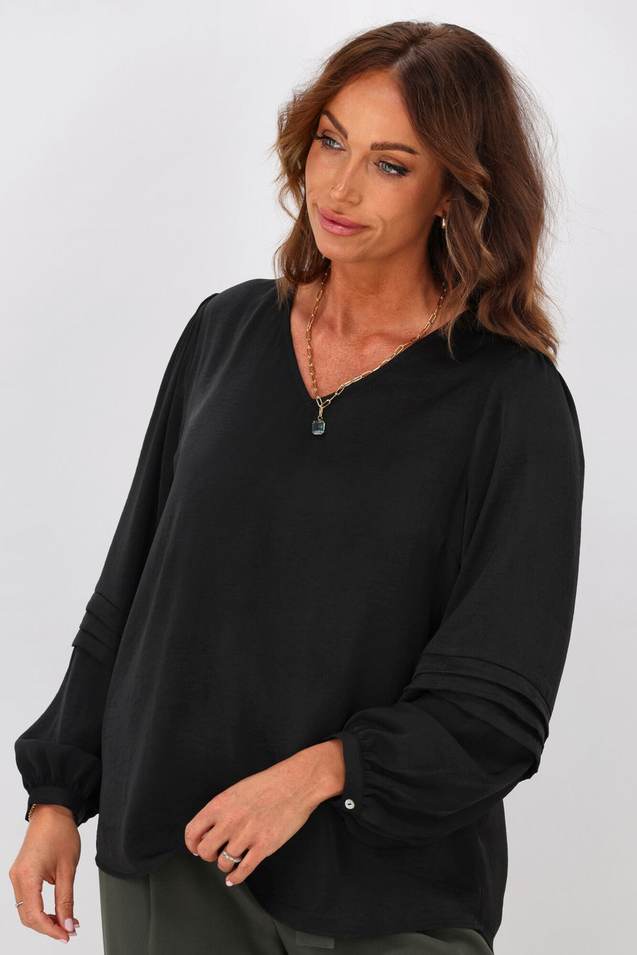 Jane James Cilla Tuck Sleeve Blouse Black