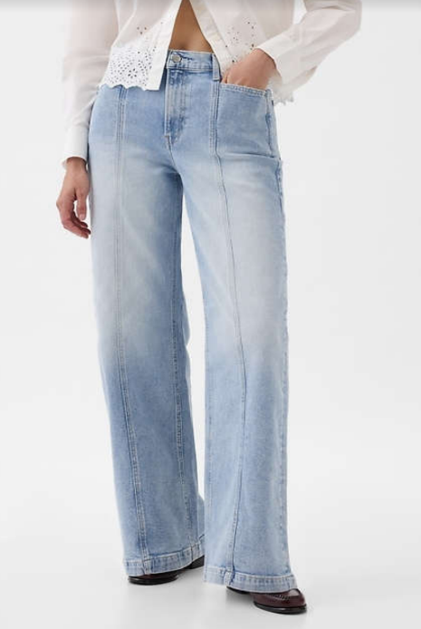 Shine On Label Phoenix Wide Leg Panel Jean Washed Blue